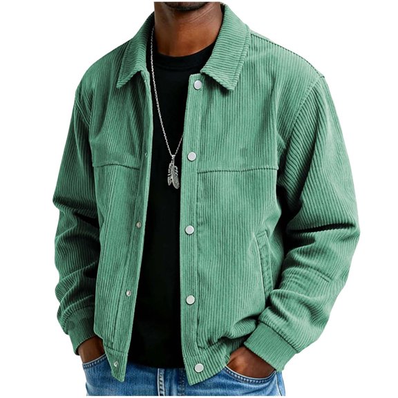 TOUMENY Men Cardigan Casual Solid Button Down Long Sleeve Collared Loose Coat Fashion Spring Fall Winter Jacket with Pockets Army Green L