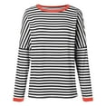 thumbnail image 3 of Fiaer Stripes Women Long Sleeve T Shirts Plus Size Crew Neck Tshirts Fall Raglan Sleeves Loose Fit Casual Tops for Daily Red XL, 3 of 4