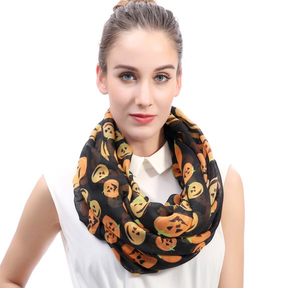 Pumpkin Print Women's Infinity Halloween Scarf Lightweight