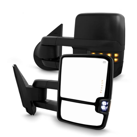 AKKON - Fits 2007-2013 Chevy Silverado GMC Sierra 1500 2500HD 3500HD Power Fold w/LED Turn Signal Heated Black Smoke Mirrors Powered Glass Telescoping Blind Spot