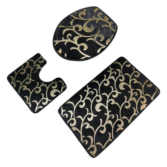 Topukaiba Bathroom Rug Set Of 3 Bath Mat Toilet Mat Soft Absorbent Thick Rug Non-Slip Backing Washable Black Free Size