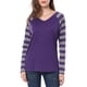 thumbnail image 2 of Tops A Rayas Con Cuello En V Y Mangas Raglán Largas Para Mujer Púrpura L, 2 of 6