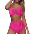 thumbnail image 3 of Huesdet Womens High Waisted Bikini Sets Criss Cross Two Piece Swimsuits Color Block Full Coverage Bathing Suits(Hot Pink,S), 3 of 7