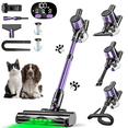 thumbnail image 1 of A27 Cordless Vacuum Cleaner, Stick Vacuum with Powerful Suction, Hose, Green LED Light, Anti-Tangle Brush, Lightweight Rechargeable Vacuum Cleaner for Home, Hardwood Floors, Carpets,Purple, 1 of 10