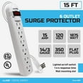 thumbnail image 2 of Digital Energy DSS5-1040 6-Outlet Surge Protector Power Strip (White, 15-Foot Cord), 2 of 5