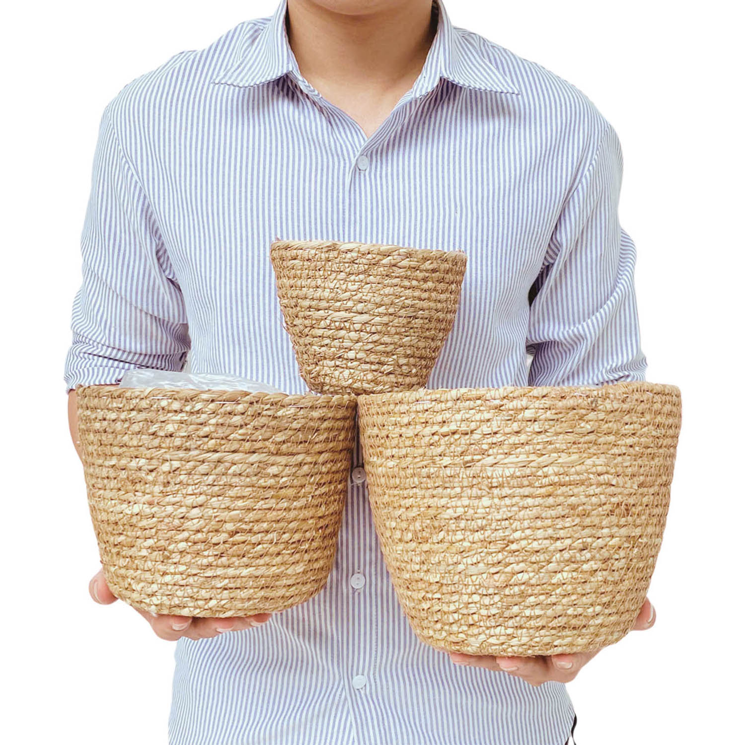 Laquedecraft Woven Seagrass Plant Basket, Decorative Planter for Small Space Living, Natural Home Styling, Living Room, Balcony, Kitchen, Gadren (Set of 3)