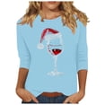 thumbnail image 2 of AGWOLF Christmas Sweatshirts for Women Casual 3/4 Sleeve Ugly Tops Red Glass Rhinestone Print Xmas Shirts Vacation Holiday Pullover, 2 of 4