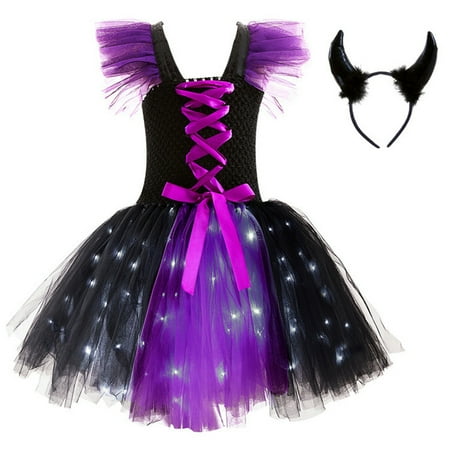

LIhncine Girls Dress Toddler Girls Dress LED Sleeveless Princess Mesh Tutu Dress Party Girls Summer Dress(Purple 2-3 Years)