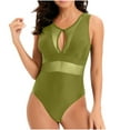 thumbnail image 2 of Ndbuld Women's One Piece Swimsuit 2025 V Neck Ruched Mesh Bathing Suit Women's Solid Color Large Size Fashion Sexy Suspenders Backless Bikinis Clearance & More Savings Green L, 2 of 6