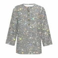 thumbnail image 5 of Womens Plus Size 3/4 Sleeve T-Shirts Glitter Printed Tops Loose Henley Neck Blouses Holiday Party Casual Outfits (L, Gray), 5 of 6