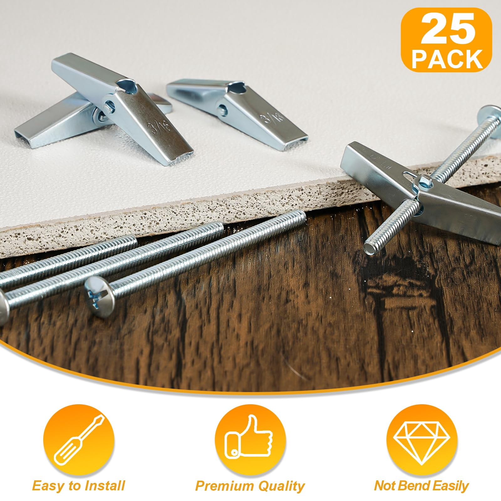 Drywall Anchors Assortment Kit With Self Drilling Wall Anchors and Heavy Duty Toggle Bolts, Metal/Plastic Dry Wall Anchors for Hanging Picture Art, 164Pcs Butterfly Anchor and Screws for Ceiling
