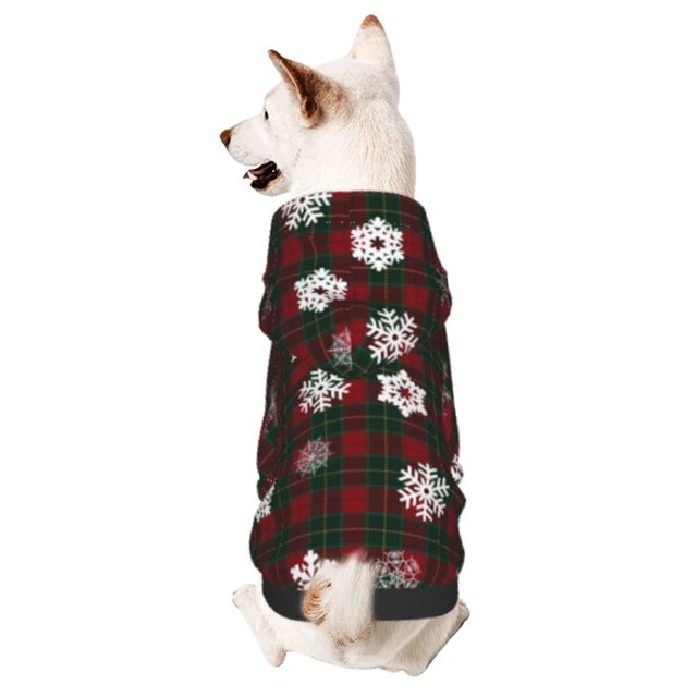 Fotbe Plaid Snowflakes Festive Sudadera con Estampado para Perros Pequeños – Suéter con Capucha para Mascotas, Tela Suave de Forro Polar con Bolsillo-Small