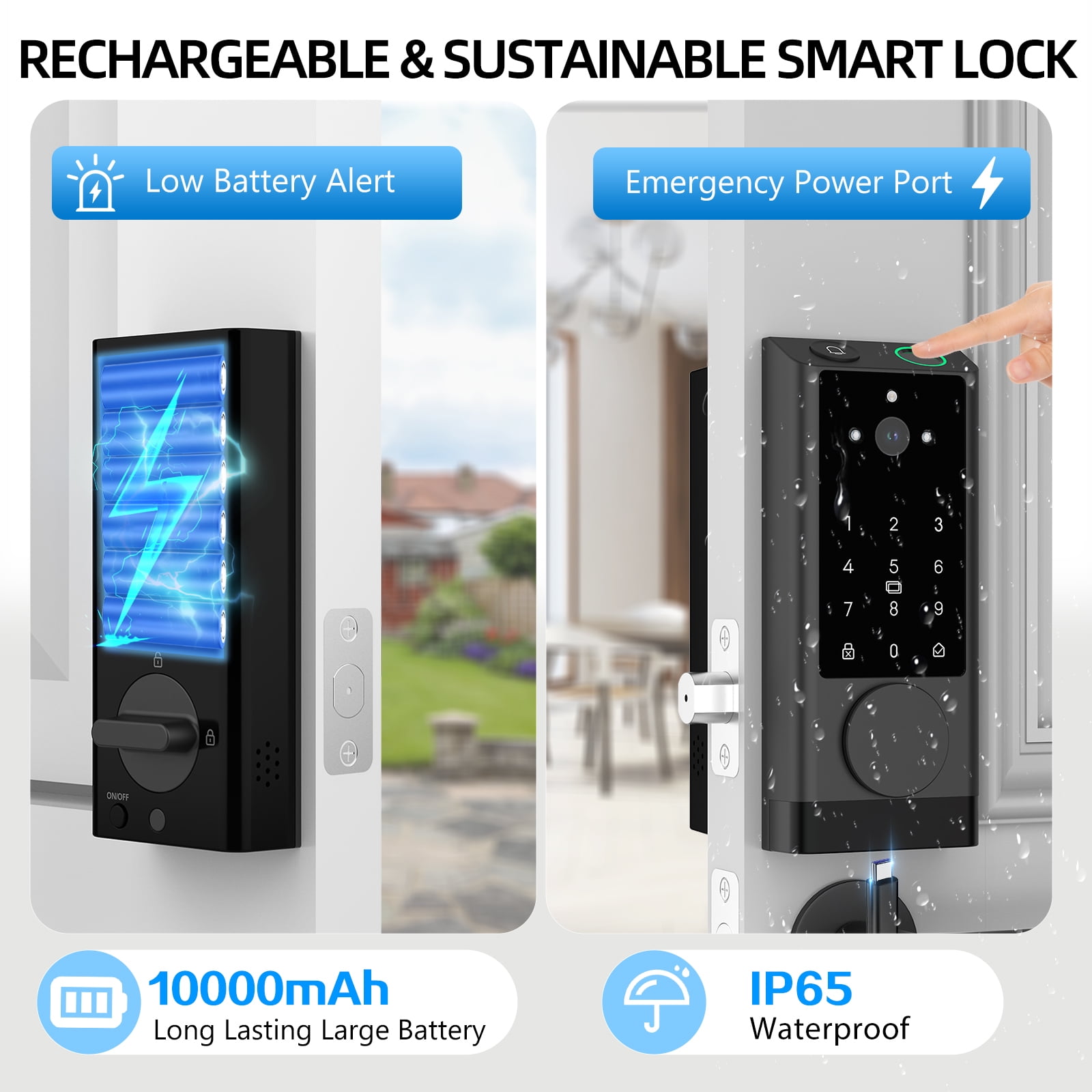 SANOPY WiFi Smart Door Lock with Camera, Keyless Entry Door Lock with App Remote Control, Fingerprint Door Lock, Human Detection, Two-Way Video, Home Security, Home Security, Black