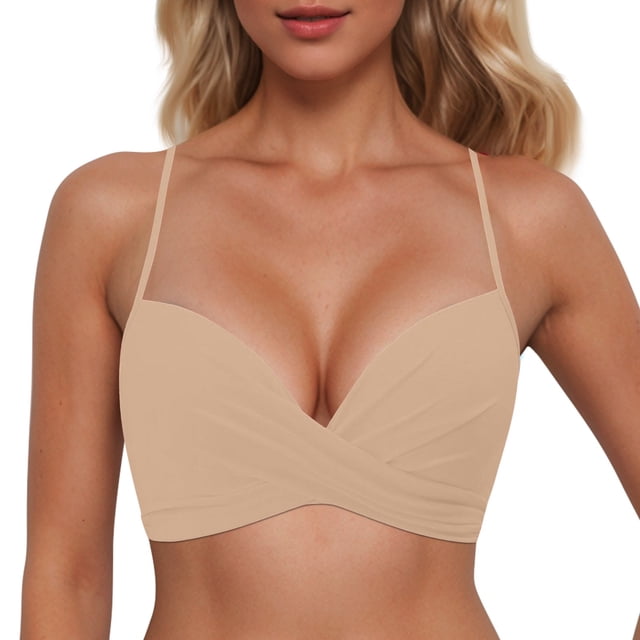 MKLEKYY Trajes De Baño Mujer 2 Piezas Women Back Stainless Steel Hooks Swimwear Tops Underwire Full Coverage Bikini Top Push Up Swim Crop Top Tie Back Bathing Suit Tops