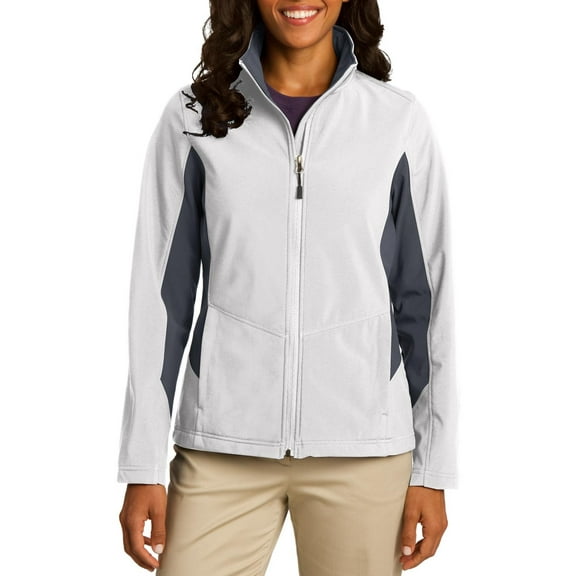 Just Blanks Ladies Core Colorblock Soft Shell Jacket , Marshmallow/ Battleship Grey, 4XL