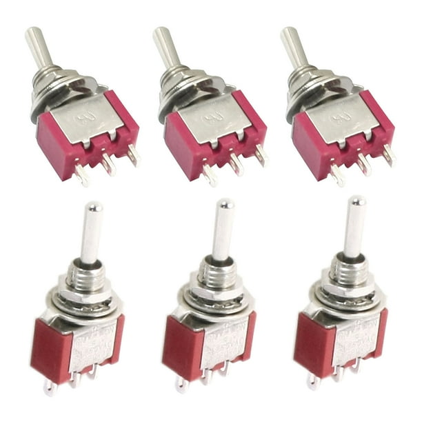 Interruptor de palanca eléctrico momentáneo de 3 posiciones SPDT ON-OFF-ON AC 120V 5A Rojo 6 piezas