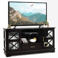 thumbnail image 1 of Costway Glass Door TV Stand Entertainment Center w/ Drawer Storage Shelves Brown, 1 of 10