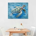 thumbnail image 2 of PIKWEEK  Bathroom Wall Decor Sea Turtle HD Pictures Print on Canvas Wall Art for Bedroom Kitchen Blue Coastal Room Decorations Art Work Green Turtle on Blue, 2 of 4