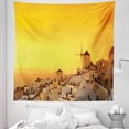 thumbnail image 1 of Greece Tapestry, Sunset Oia Village on Santorini Island Mediterranean Summer Vacation, Fabric Wall Hanging Decor for Bedroom Living Room Dorm, 5 Sizes, Marigold Ivory and Brown, by Ambesonne, 1 of 1
