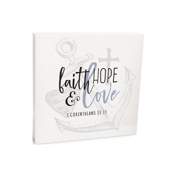 Faith Hope Love White Anchor Cross Heart 10 x 10 Wood Tabletop Sign Plaque