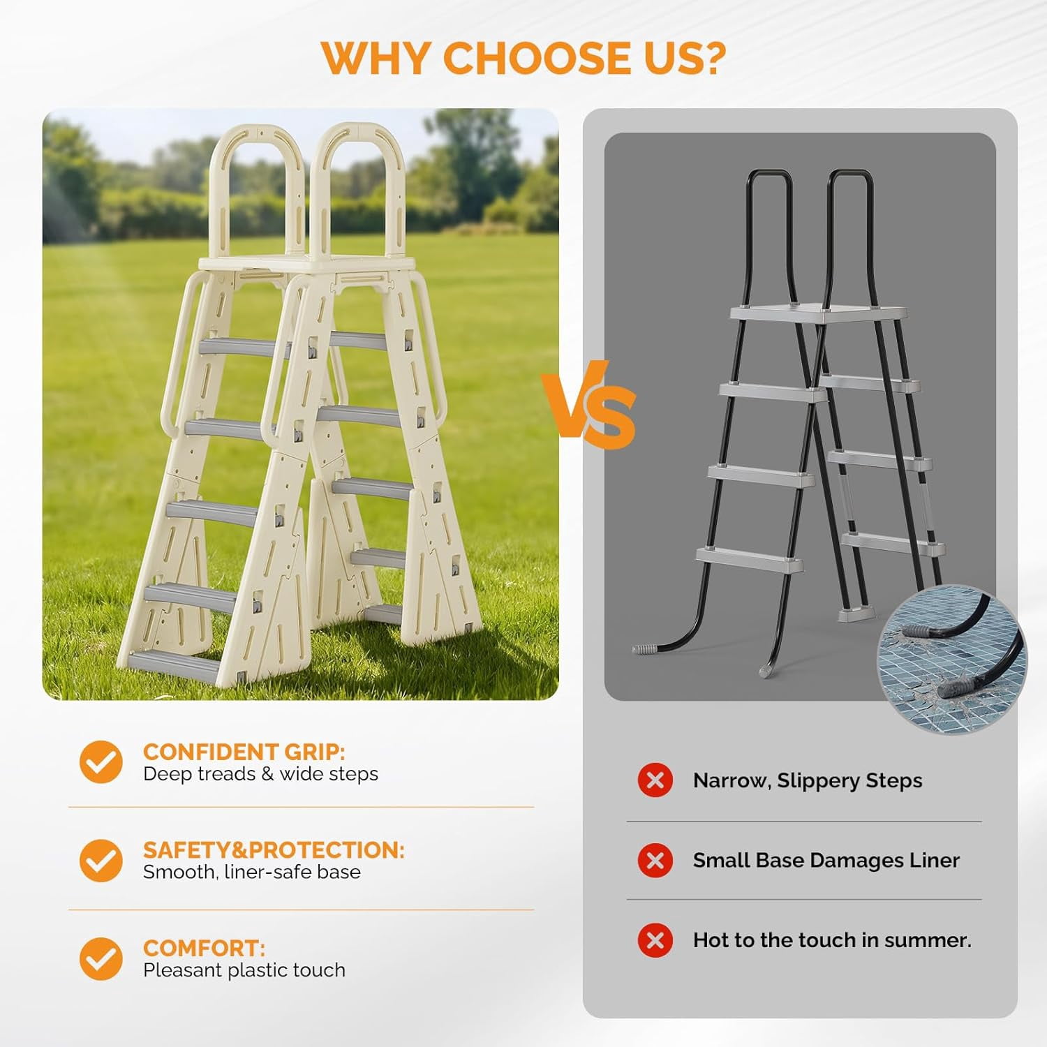 Zimtown 60in A-Frame Above Ground Pool Ladder, Beige Blow-Molded Pool Steps with Non-Slip Steps
