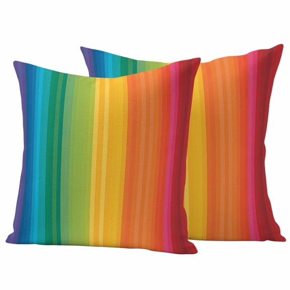 2 Pack Outdoor Waterproof Throw Pillow Covers,Colorful Stripes Rainbow Decorative Square Pillow Case Patio Pillowcases for Chair Couch Sofa 16x16in