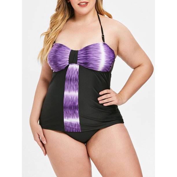 Camiseta sin mangas con adorno de cuello halter y talla extra Rosegal Tankinis