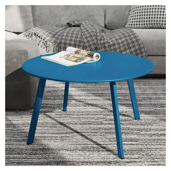 Round Coffee Table, Patio Side Table - Outdoor Indoor Use, Weather Resistant Steel Frame, Modern Small Accent Table for Living Room, Garden, Balcony - 18 Inch