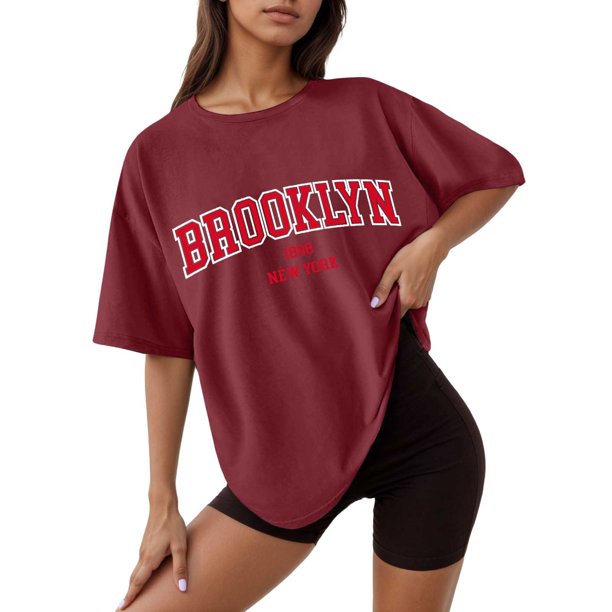 Camiseta holgada de manga corta y cuello redondo con estampado informal para mujer