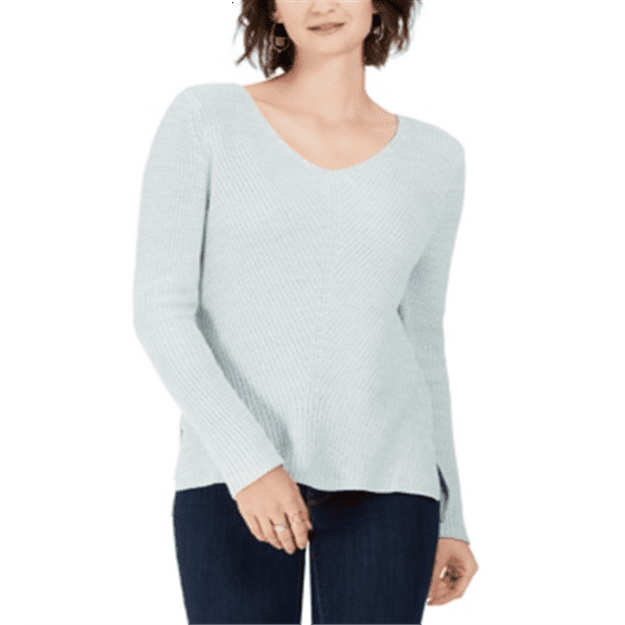 Style & Co Women's Ribbed V Neck Cotton Sweater Blue Size X-Large