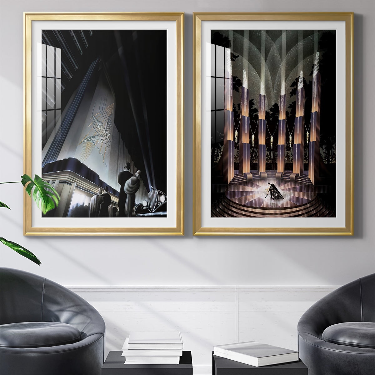 Wexford Home Nocturne Premium Framed Print, 18.5" x 24.5" - Ready to Hang, Gold (Set of 2)