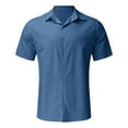 thumbnail image 3 of Male Summer Hawaii Solid Shirt Short Sleeve Double Pocket Turn Down Collar Button Shirt, 3 of 4