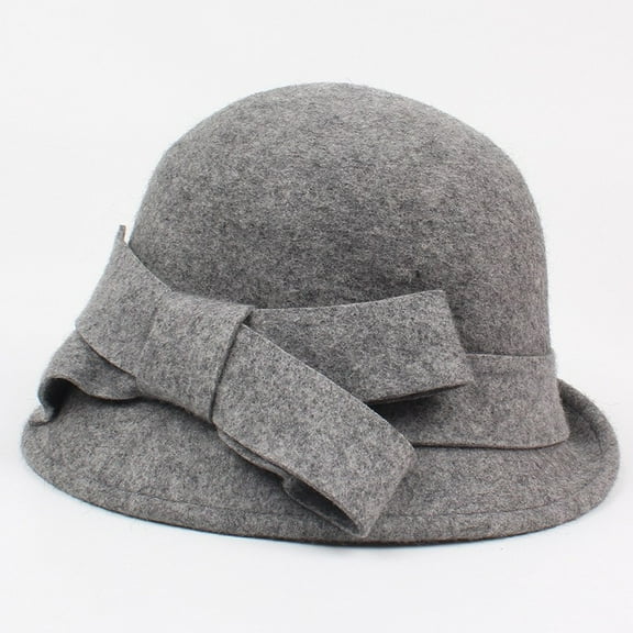 Wool Felt Church Cloche Fedora Hat Women Bowler Derby Hat Bowknot Cap with Bow