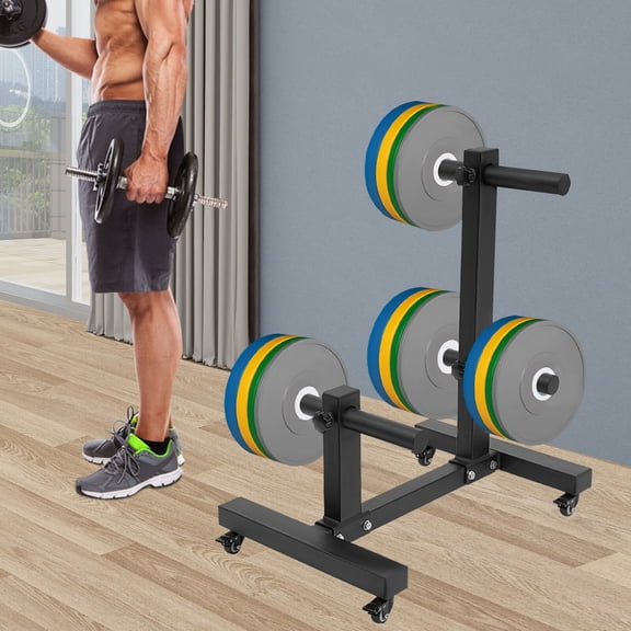 Weight Plate Rack, Dumbbell Stand Holder, 2-Column Mobile Storage Rack for Gym Plates, Durable Powder-Coated Steel, Fitness Equipment Organizer