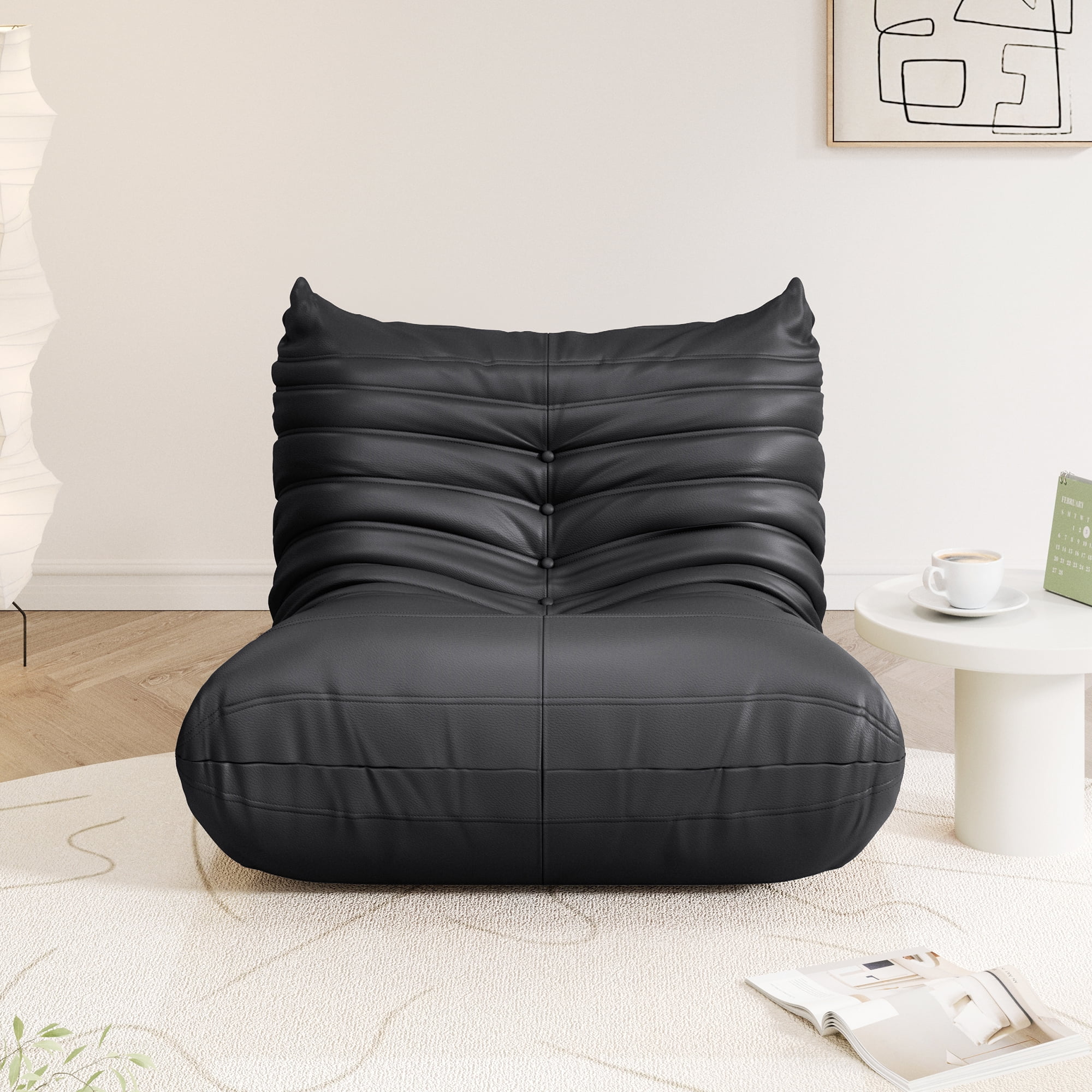 Gtilzria Lazy Sofa, Bean Bag Chair for Adults Floor Couch with Faux Leather Lounge for Living Room, Bedroom, Black