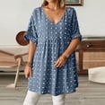 thumbnail image 5 of Women's V Neck Short Sleeve Ruffle Loose Summer Flowy Mini Dress, 5 of 7