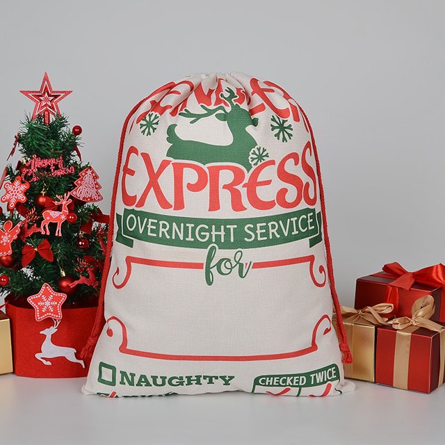 Lona de algodón roja Logotipo personalizado impreso sublimación bolsa de embalaje de regalo de Navidad saco de Santa con cordones