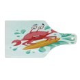 thumbnail image 2 of Ride the Wave Cutting Board, Caricature Crab Surfing in the Sea Sports Adventure Illustration, Tempered Glass Cutting and Serving Board, Wine Bottle Shape, Dark Coral Mint Orange, by Ambesonne, 2 of 5