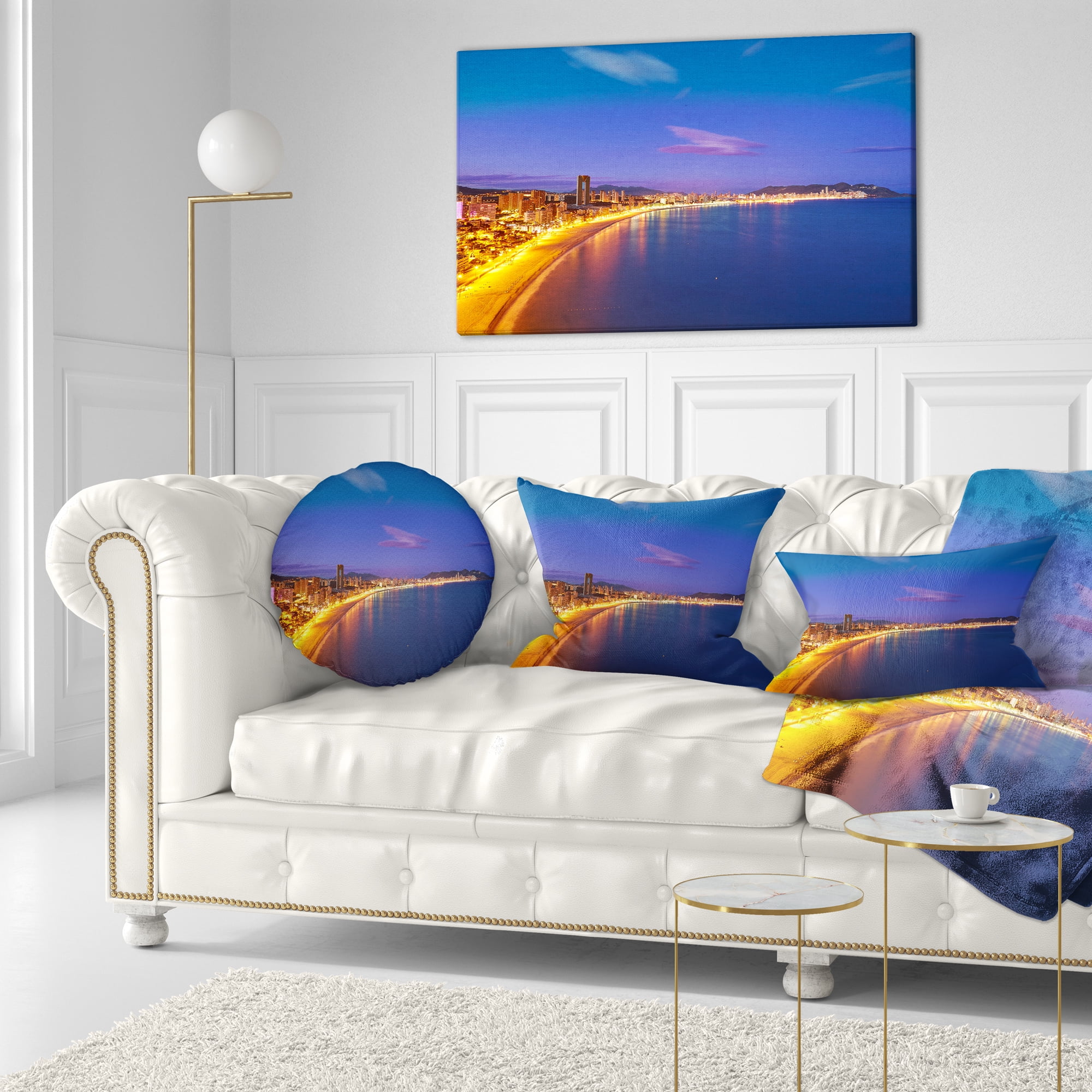 Designart Benidorm Poniente Beach Sunset - Seascape Throw Pillow - 12x20