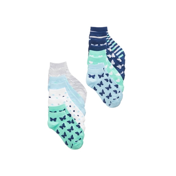 8 Pk. Butterflies No Show Socks Little Girls Big Girls Assorted 5-6.5