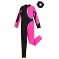 thumbnail image 5 of inlzdz Girls Shiny Long Sleeve Full Body Gymnastic Leotard Figure Skating Dance Bodysuit with Scrunchie Hot Pink&Black 6, 5 of 6