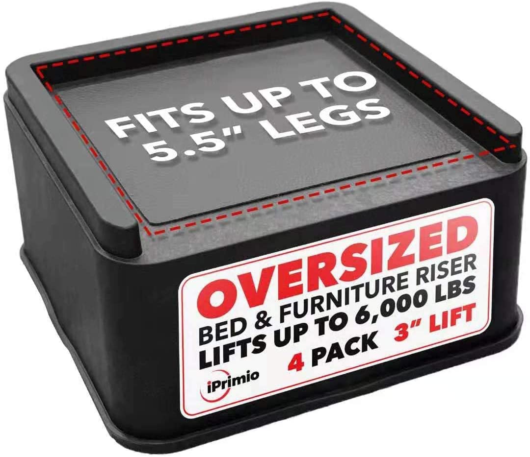 iPrimio Aluminum Bed Risers Heavy Duty Metal 5 Inch Lift 4 Pack Up to