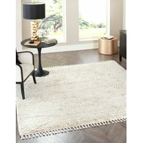 Rugs.com Athena Shag Collection Rug – 8' Square Ivory Shag Rug Perfect For Living Rooms, Kitchens, Entryways