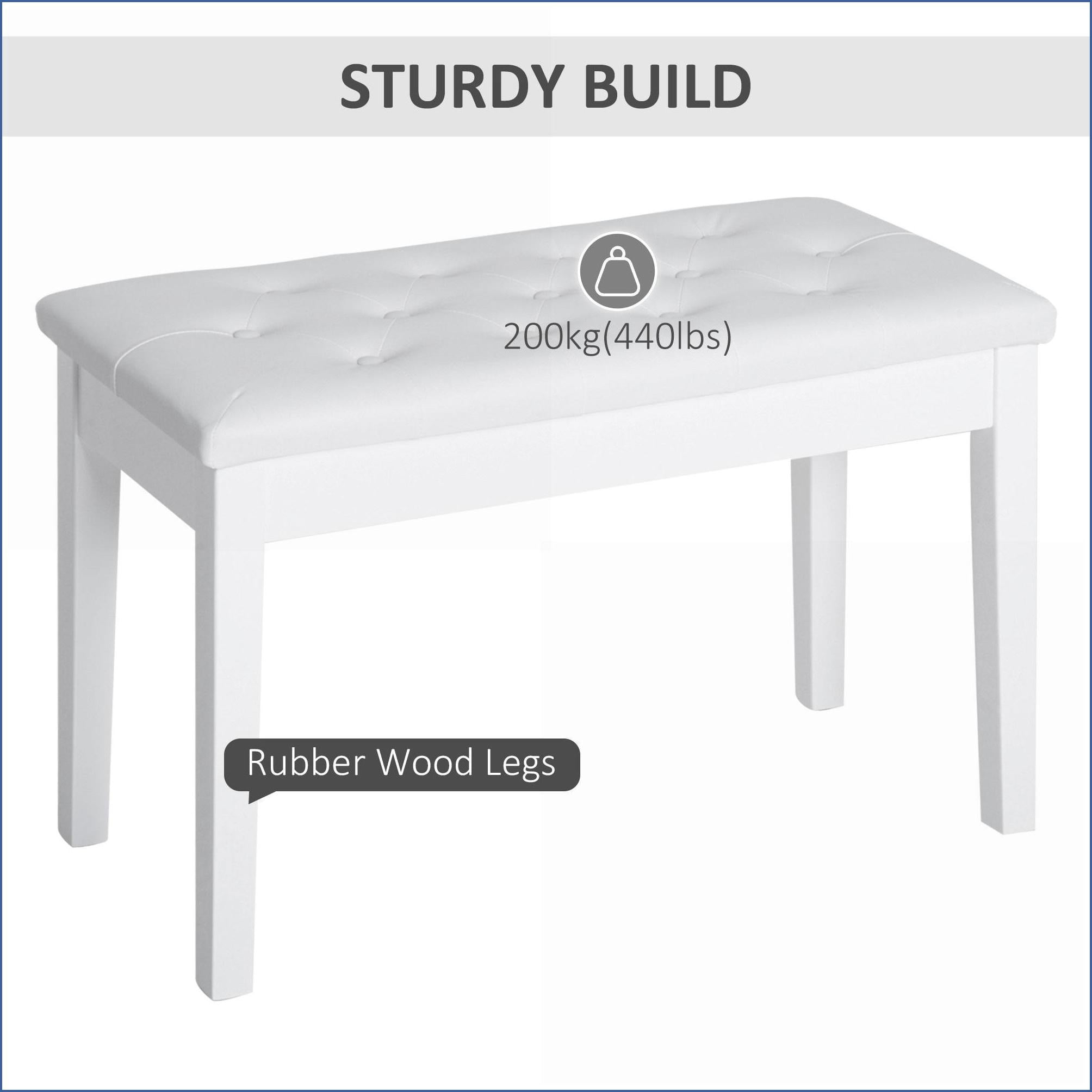 Piano Bench, Farmhouse 2-Seater Wooden Frame Faux Leather Tufted Seat for Piano Lessons | Ivory | Faux Leather