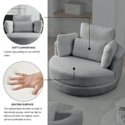 ARCTICSCORPION Modern Fabric Solid Print Swivel Accent Chair with 4 Pillows, Grey Teddy