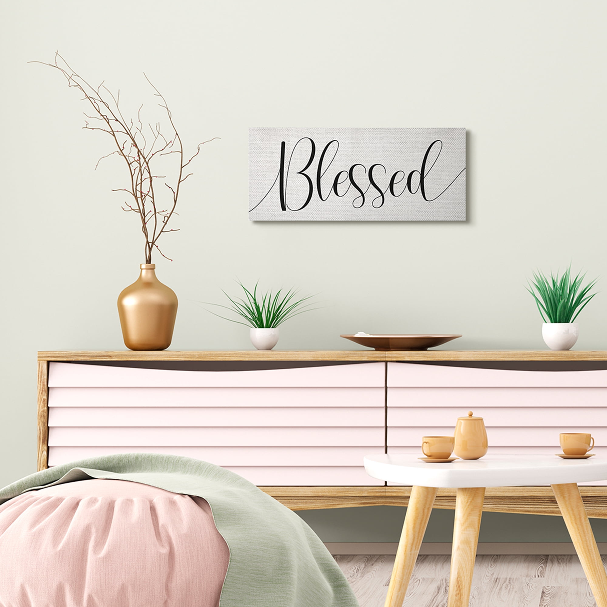 Stupell Industries Bold Blessed Script Typography Charming Off-White Typography Painting Gallery Wrapped Canvas Art Print Wall Art, 10 x 24
