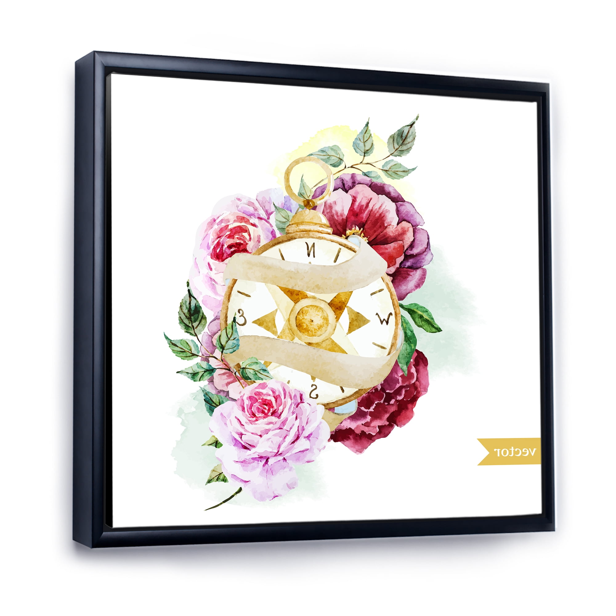 Designart 'Compass Among Flowers' Traditional Framed Canvas Wall Art Print