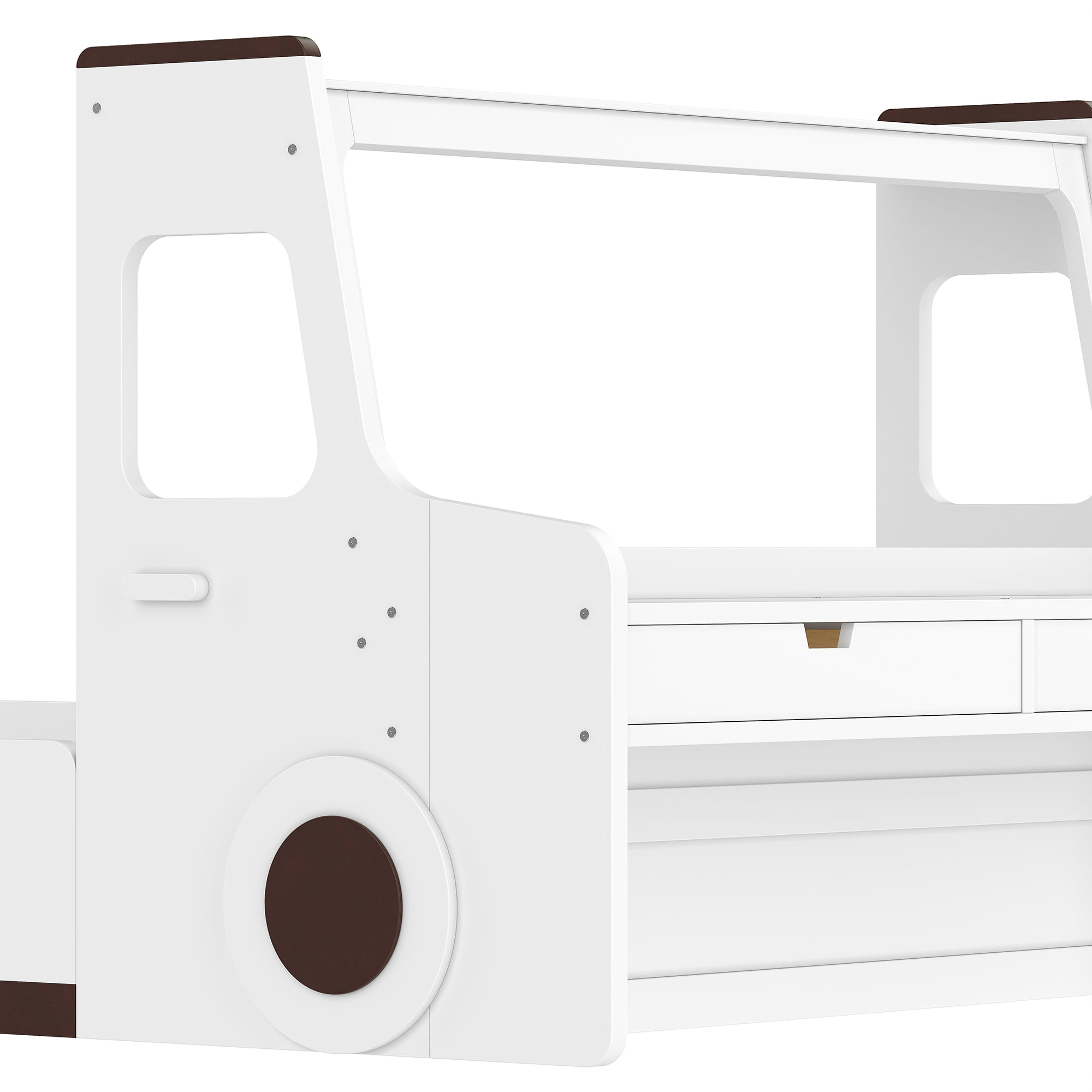 Eyisean Full Size Wooden Low Platform Floor Bed Frame with Fun Car-Shape & 2 Storage Drawers, Multi-functional Durable Race Car Beds with Desk Area, Easy Assembly for Bedroom, Apartment