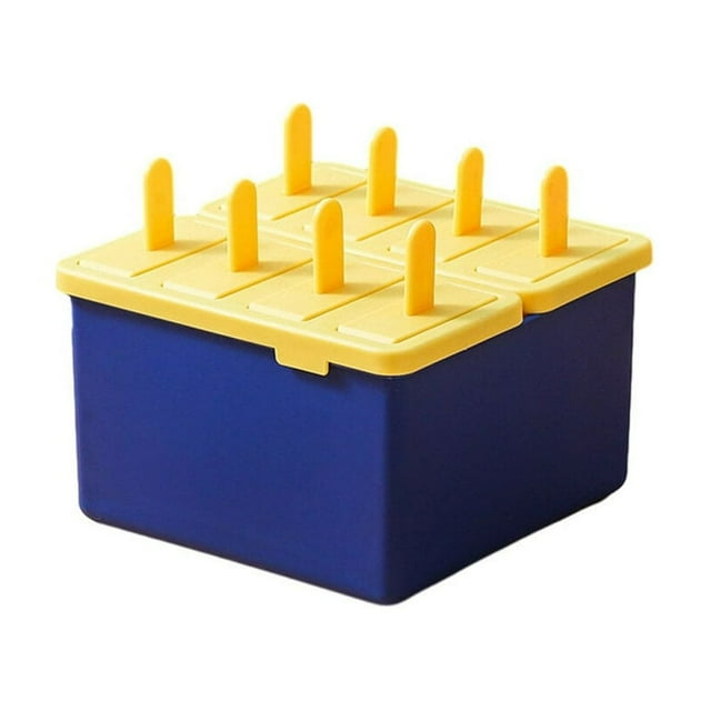 Ice Maker Cream Kitchen Gadget Molding Tool DIY Prop 8 Grids Non-stick Washable Household Popsicles Dessert Freezer 8 Grids/Yellow-blue