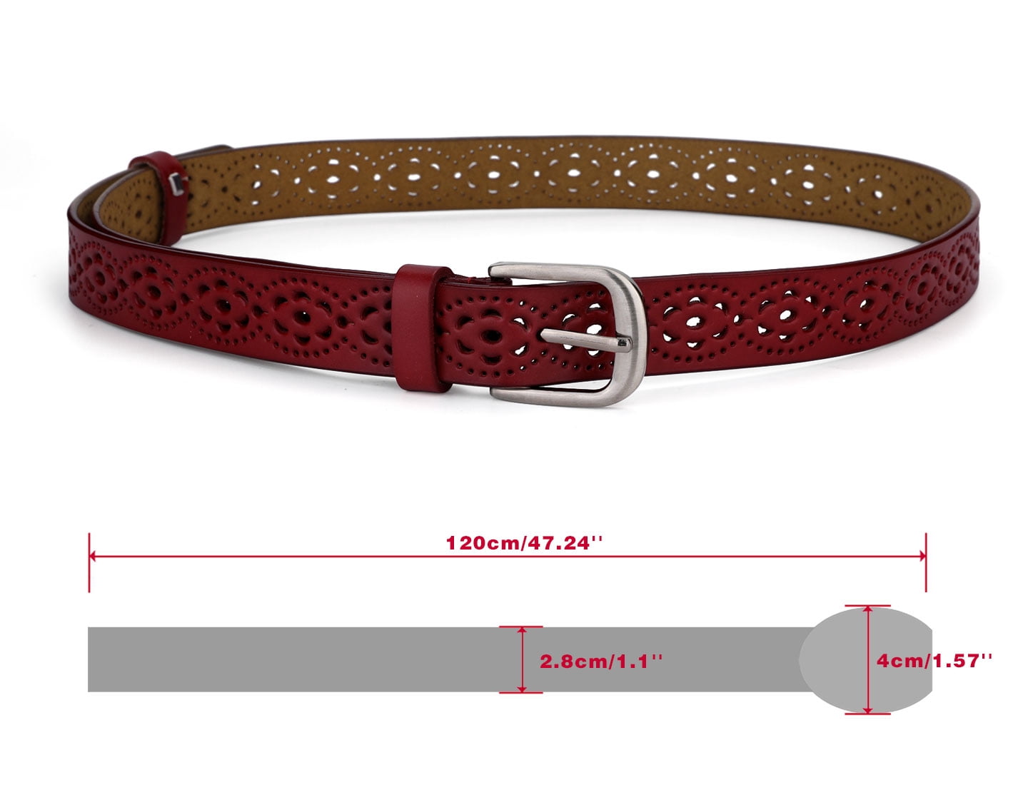 1962 Hollow Floral Retro Vintage Faux Leather Belt With Buckle For Women Western-Leather-Belts-Women Vintage Waist-Belts with Hollow  main image 3